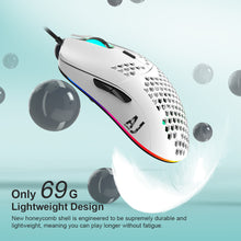Load image into Gallery viewer, 16000 DPI PixArt Sensor Ajazz AJ390 Gaming Mouse Honeycomb Shell RGB Light White