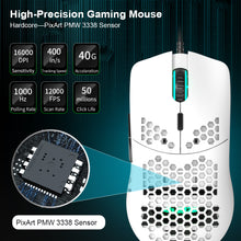 Load image into Gallery viewer, 16000 DPI PixArt Sensor Ajazz AJ390 Gaming Mouse Honeycomb Shell RGB Light White