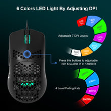 Load image into Gallery viewer, 16000 DPI PixArt Sensor RGB Light Ajazz AJ390 Gaming Mouse Honeycomb Shell Black