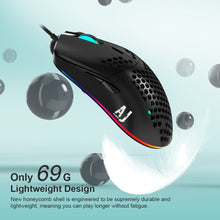 Load image into Gallery viewer, 16000 DPI PixArt Sensor RGB Light Ajazz AJ390 Gaming Mouse Honeycomb Shell Black
