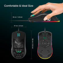 Load image into Gallery viewer, 16000 DPI PixArt Sensor RGB Light Ajazz AJ390 Gaming Mouse Honeycomb Shell Black
